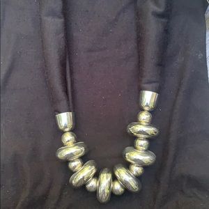 Silver & Black Cloth & Bead Necklace